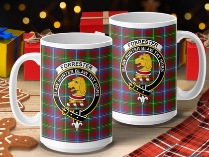 Physical Item 15oz / 15oz / White Forrester Clan Scottish Tartan Crest Mug