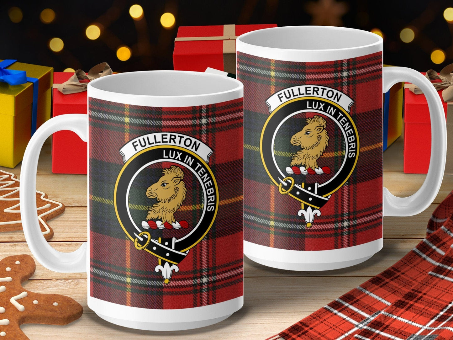 Physical Item 15oz / 15oz / White Fullerton Clan Scottish Tartan Crest Mug