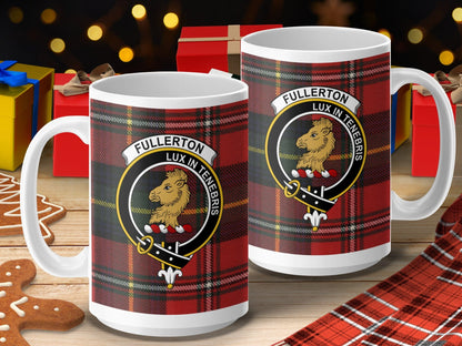 Physical Item 15oz / 15oz / White Fullerton Clan Scottish Tartan Crest Mug