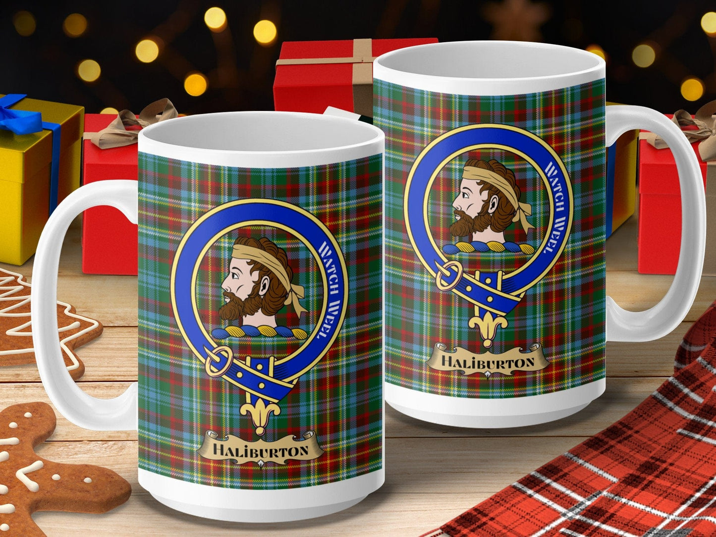 Physical Item 15oz / 15oz / White Haliburton Clan Scottish Tartan Crest Mug