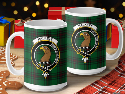 Physical Item 15oz / 15oz / White Halkett Clan Scottish Fides Sufficit Tartan Mug