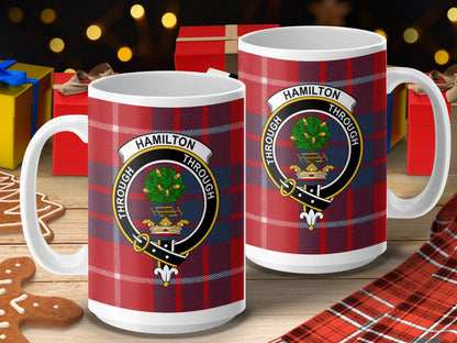 Physical Item 15oz / 15oz / White Hamilton Clan Scottish Tartan Crest Mug