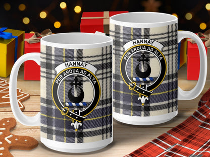 Physical Item 15oz / 15oz / White Hannay Clan Crest Tartan Plaid Pattern Mug