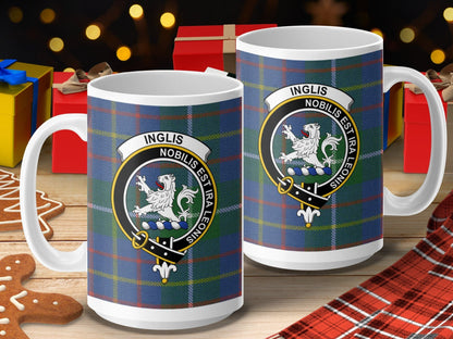 Physical Item 15oz / 15oz / White Inglis Clan Scottish Tartan Crest Mug