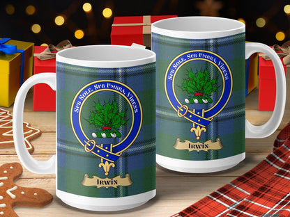 Physical Item 15oz / 15oz / White Irwin Clan Scottish Tartan Crest Mug