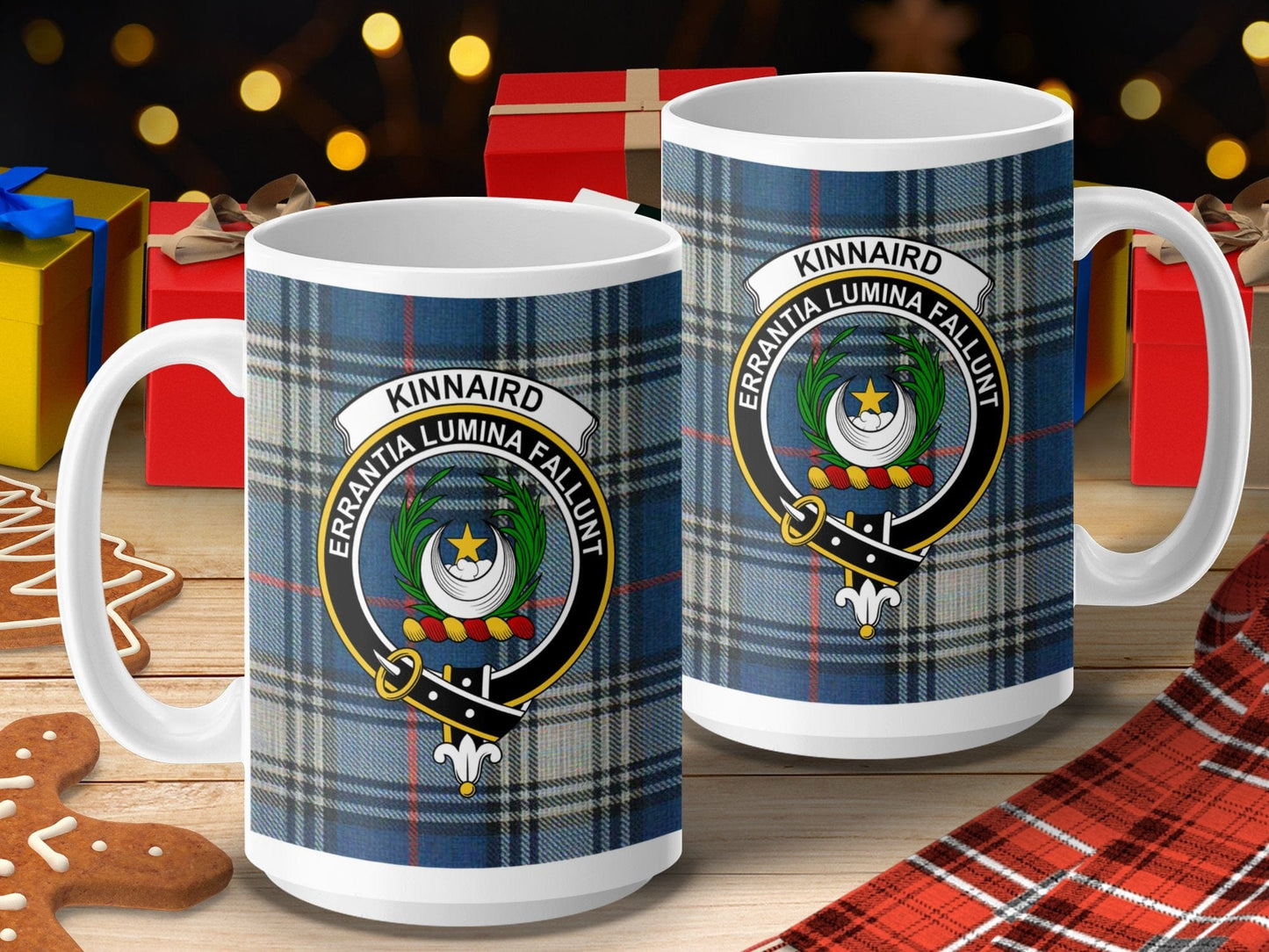 Physical Item 15oz / 15oz / White Kinnaird Clan Scottish Tartan Crest Mug