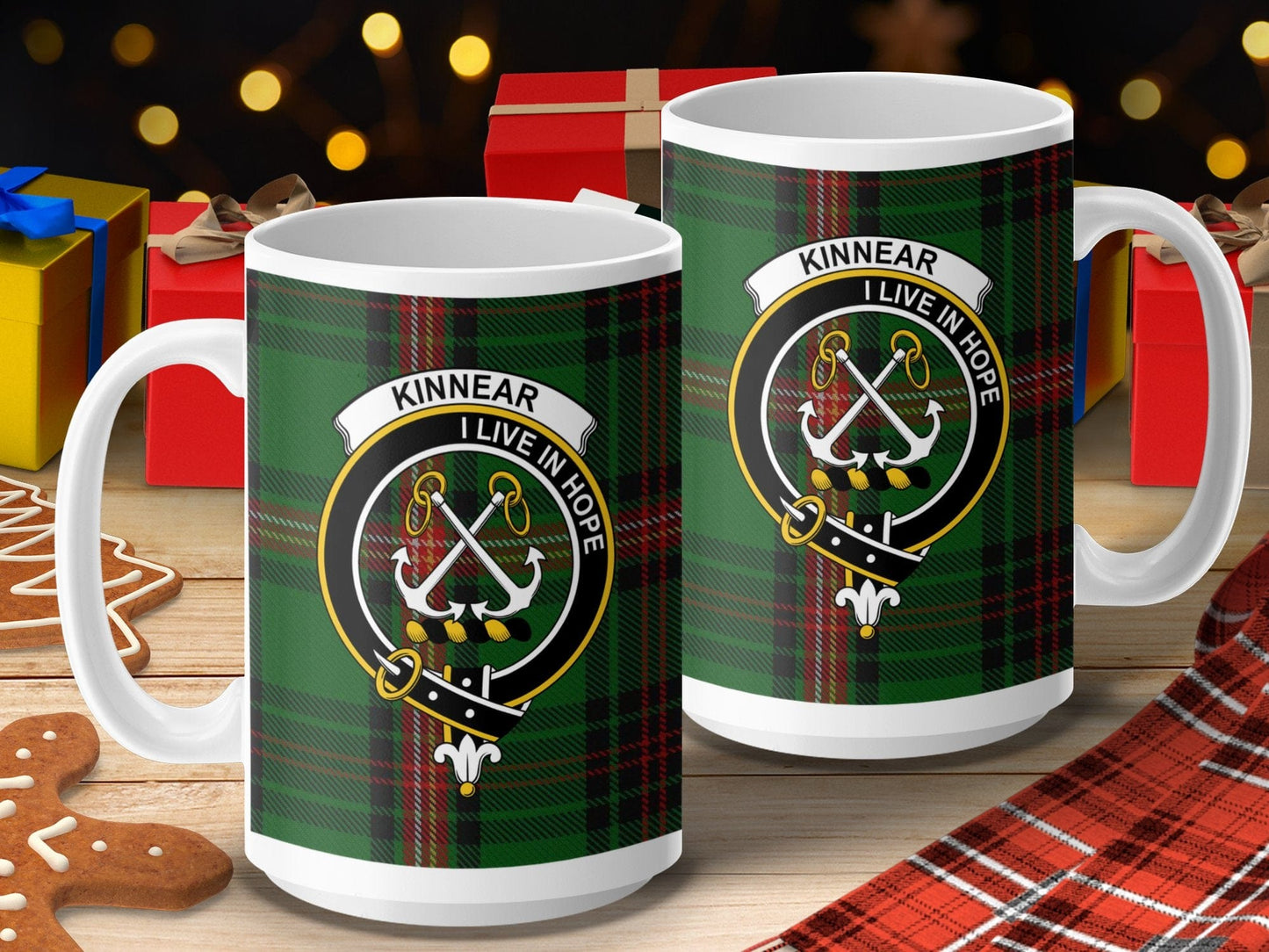 Physical Item 15oz / 15oz / White Kinnear Clan Scottish Tartan Crest Mug