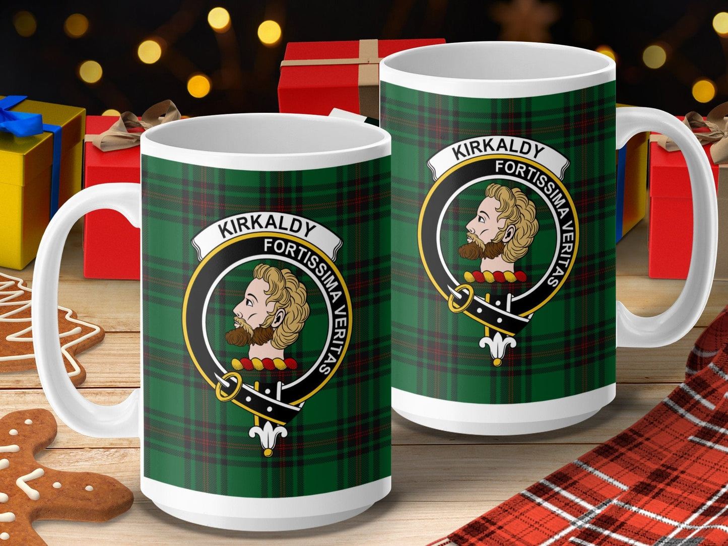 Physical Item 15oz / 15oz / White Kirkaldy Clan Scottish Tartan Crest Mug