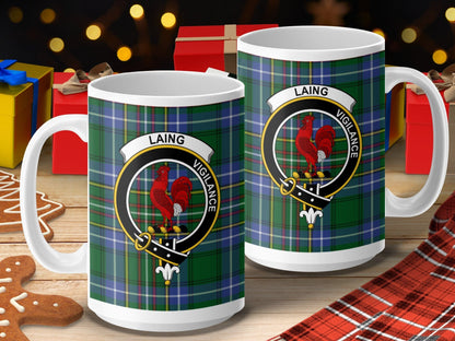 Physical Item 15oz / 15oz / White Laing Clan Scottish Tartan Crest Mug