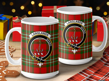 Physical Item 15oz / 15oz / White Langlands Clan Scottish Tartan Crest mug