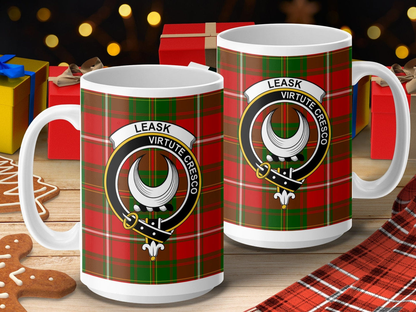 Physical Item 15oz / 15oz / White Leask Clan Scottish Tartan Crest Mug