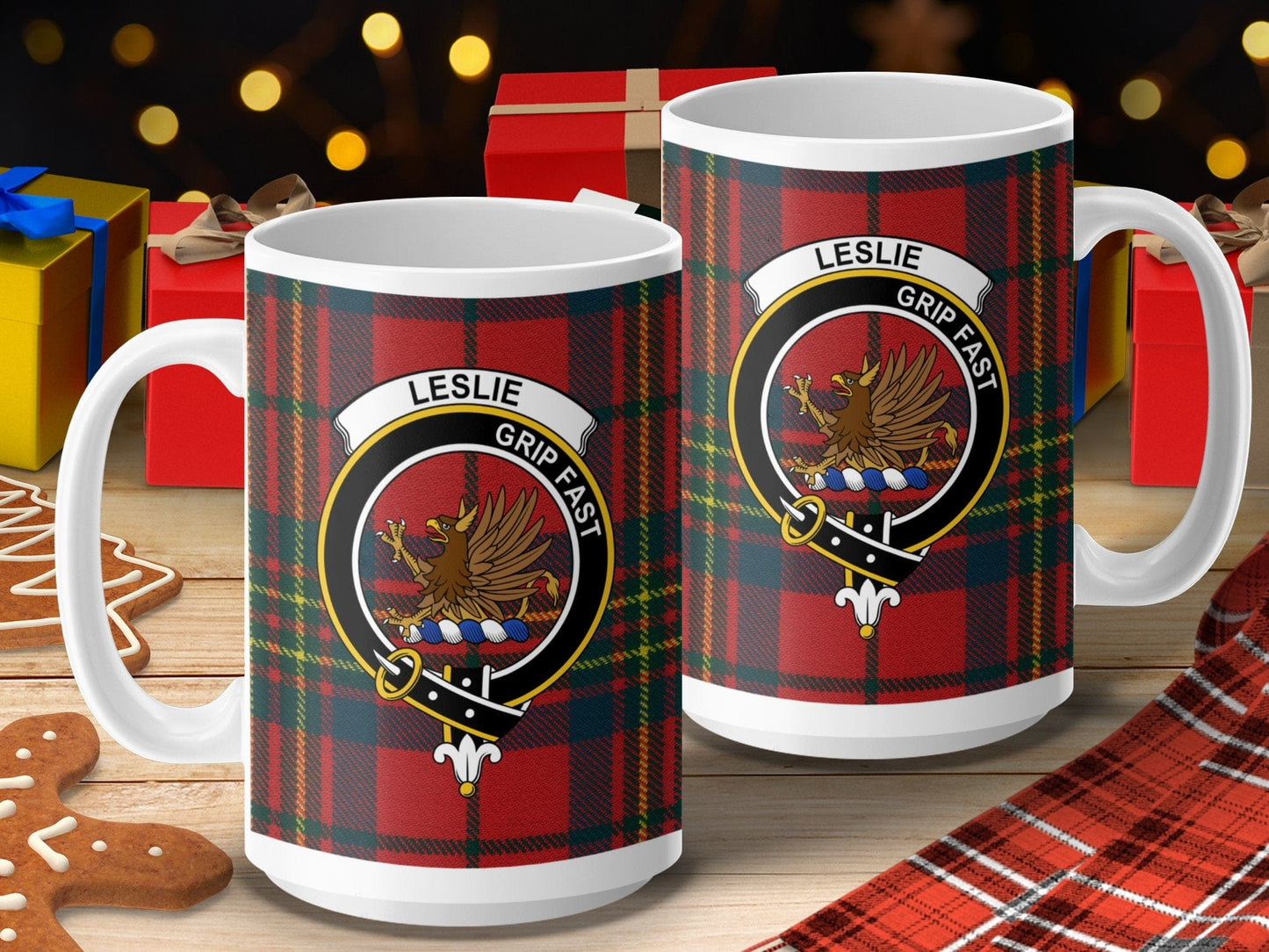 Physical Item 15oz / 15oz / White Leslie Clan Scottish Tartan Crest Mug