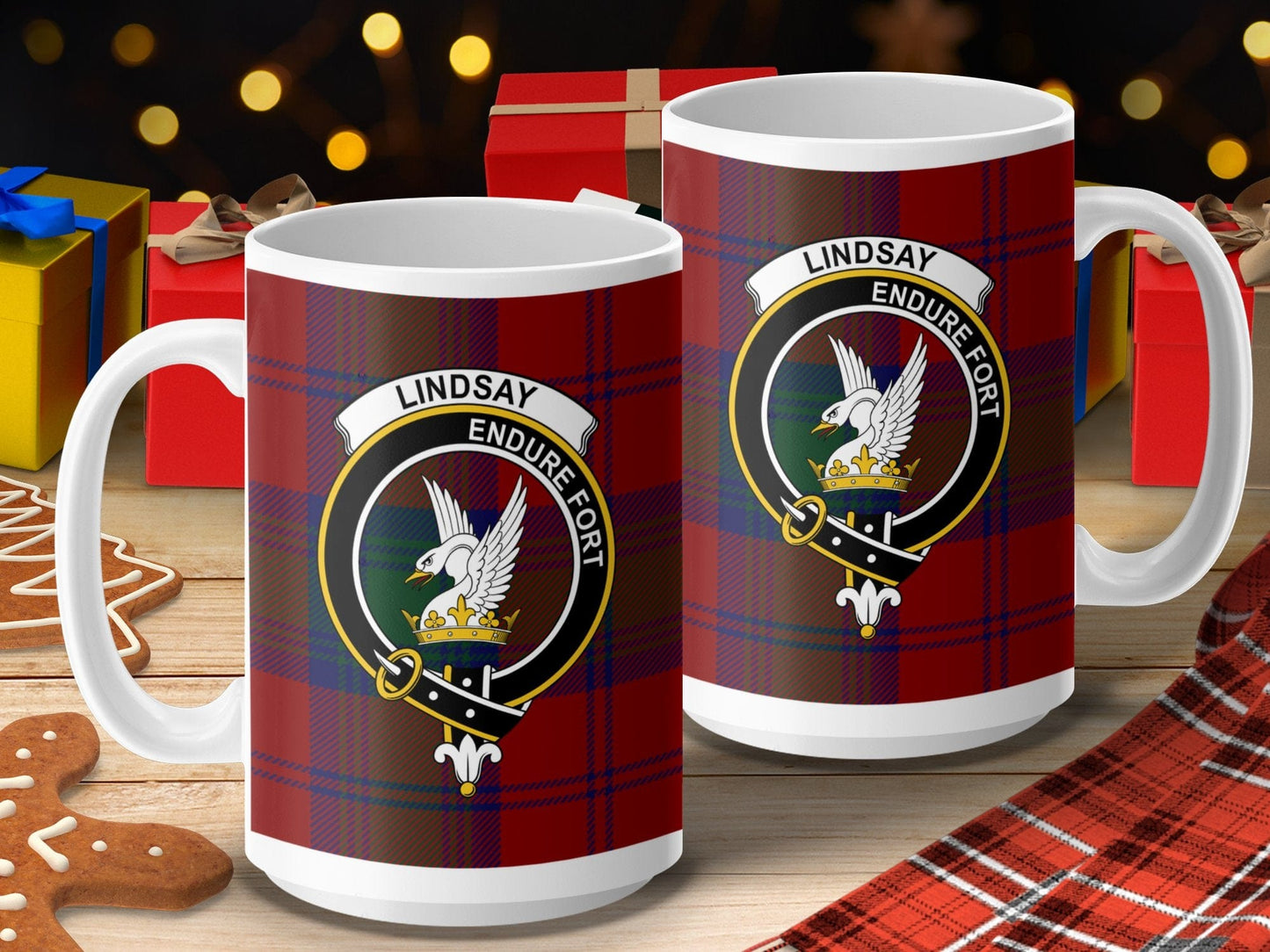 Physical Item 15oz / 15oz / White Lindsay Clan Scottish Tartan Crest Mug