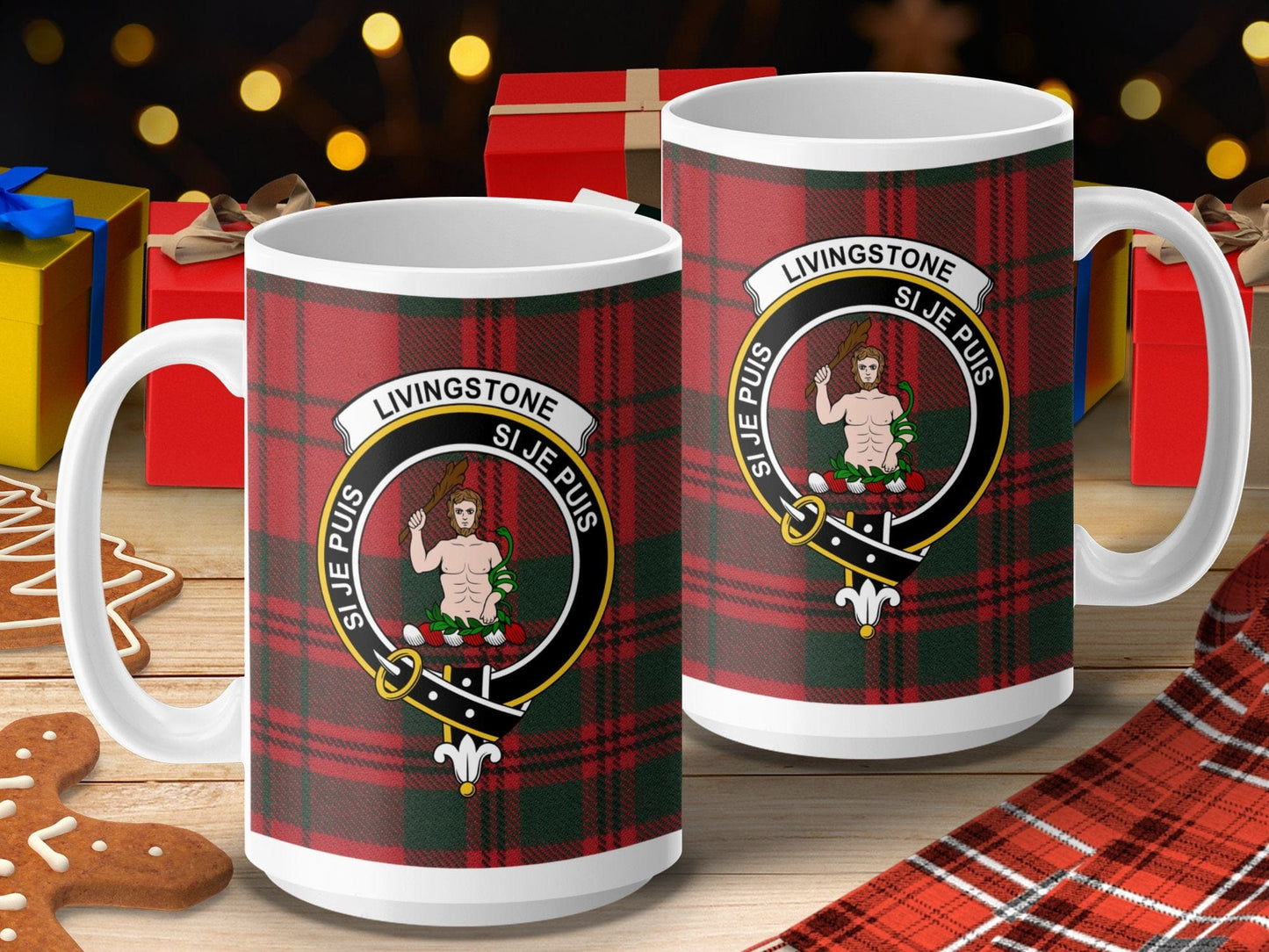 Physical Item 15oz / 15oz / White Livingstone Clan Scottish Tartan Crest Mug