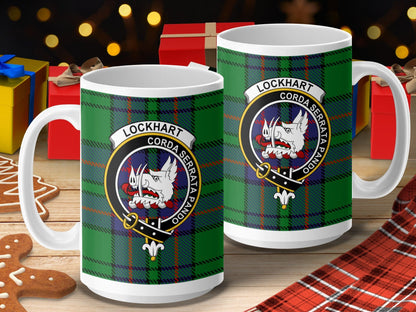 Physical Item 15oz / 15oz / White Lockhart Clan Scottish Tartan Crest Mug