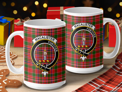 Physical Item 15oz / 15oz / White Macalister Clan Scottish Tartan Crest Mug