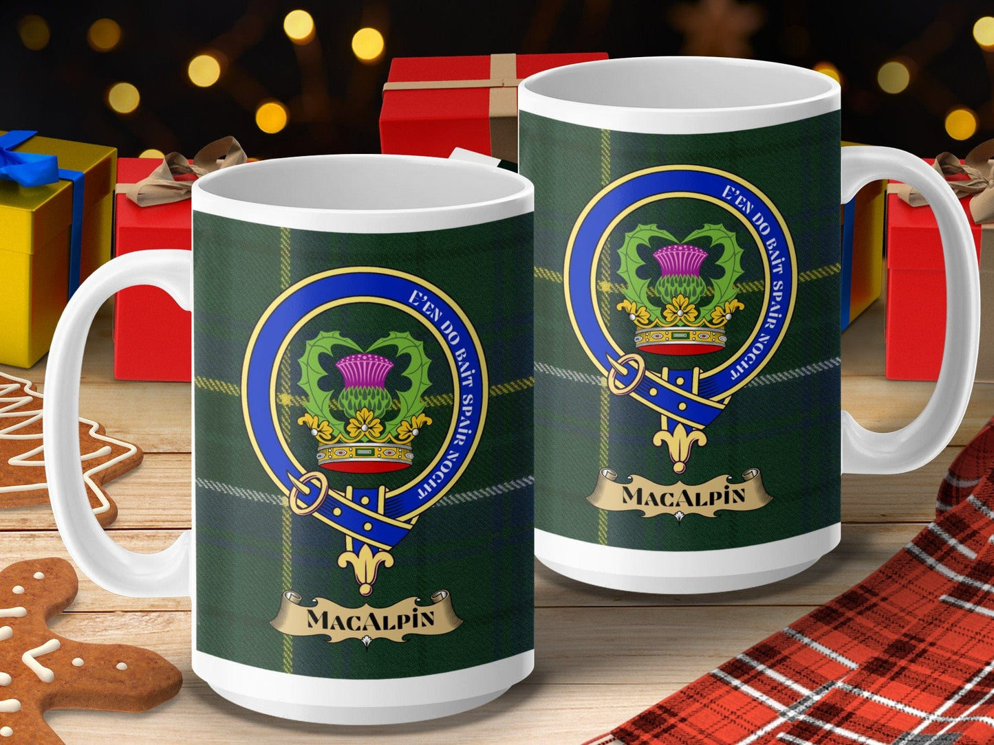 Physical Item 15oz / 15oz / White Macalpin Clan Scottish Tartan Crest Mug