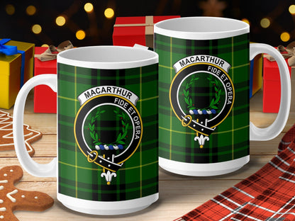 Physical Item 15oz / 15oz / White Macarthur Clan Scottish Tartan Crest Mug