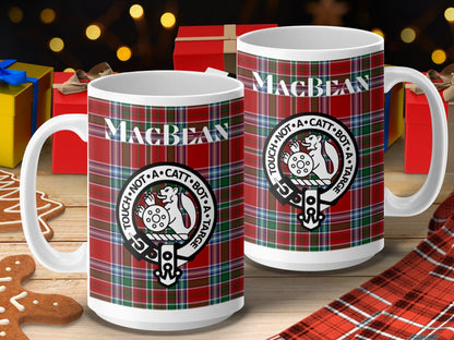 Physical Item 15oz / 15oz / White Macbean Clan Scottish Tartan Crest Mug