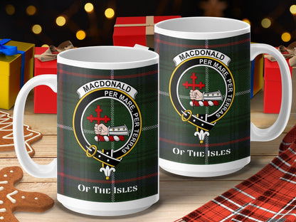 Physical Item 15oz / 15oz / White Macdonald Clan Scottish Tartan Crest Mug