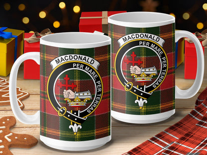 Physical Item 15oz / 15oz / White Macdonald Clan Scottish Tartan Crest Mug