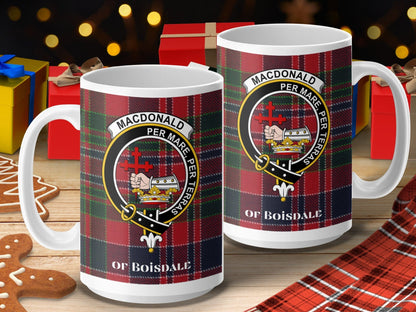 Physical Item 15oz / 15oz / White Macdonald of Boisdale Scottish Clan Crest Tartan Mug