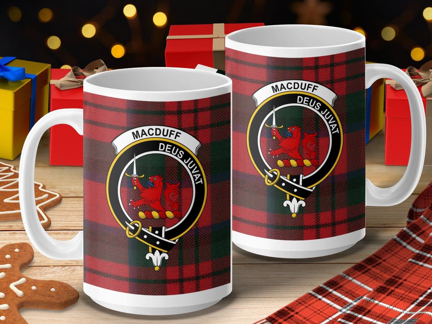 Physical Item 15oz / 15oz / White Macduff Clan Scottish Tartan Crest Mug