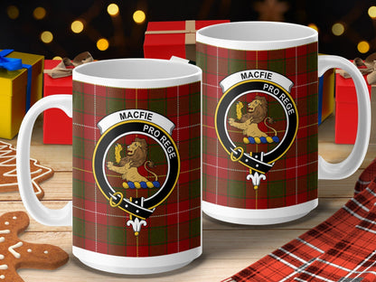 Physical Item 15oz / 15oz / White Macfie Clan Scottish Tartan Crest mug