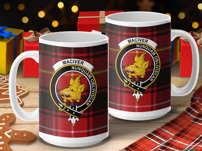 Physical Item 15oz / 15oz / White Maciver Clan Scottish Tartan Crest Mug