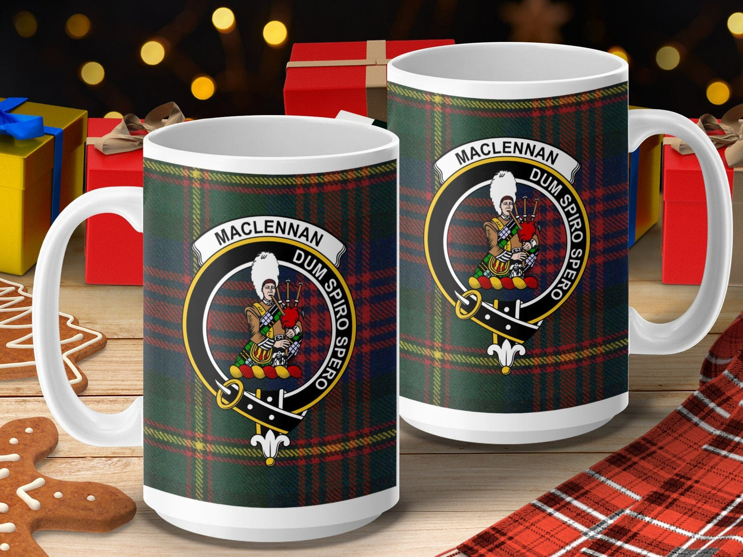 Physical Item 15oz / 15oz / White Maclennan Clan Scottish Tartan Crest Mug