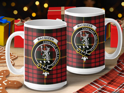 Physical Item 15oz / 15oz / White MacQueen Clan Scottish Tartan Crest Mugs