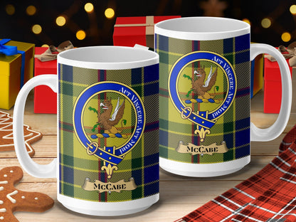 Physical Item 15oz / 15oz / White McCabe Clan Scottish Tartan Crest Mugs