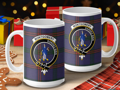 Physical Item 15oz / 15oz / White Montgomery Clan Scottish Tartan Crest Mugs