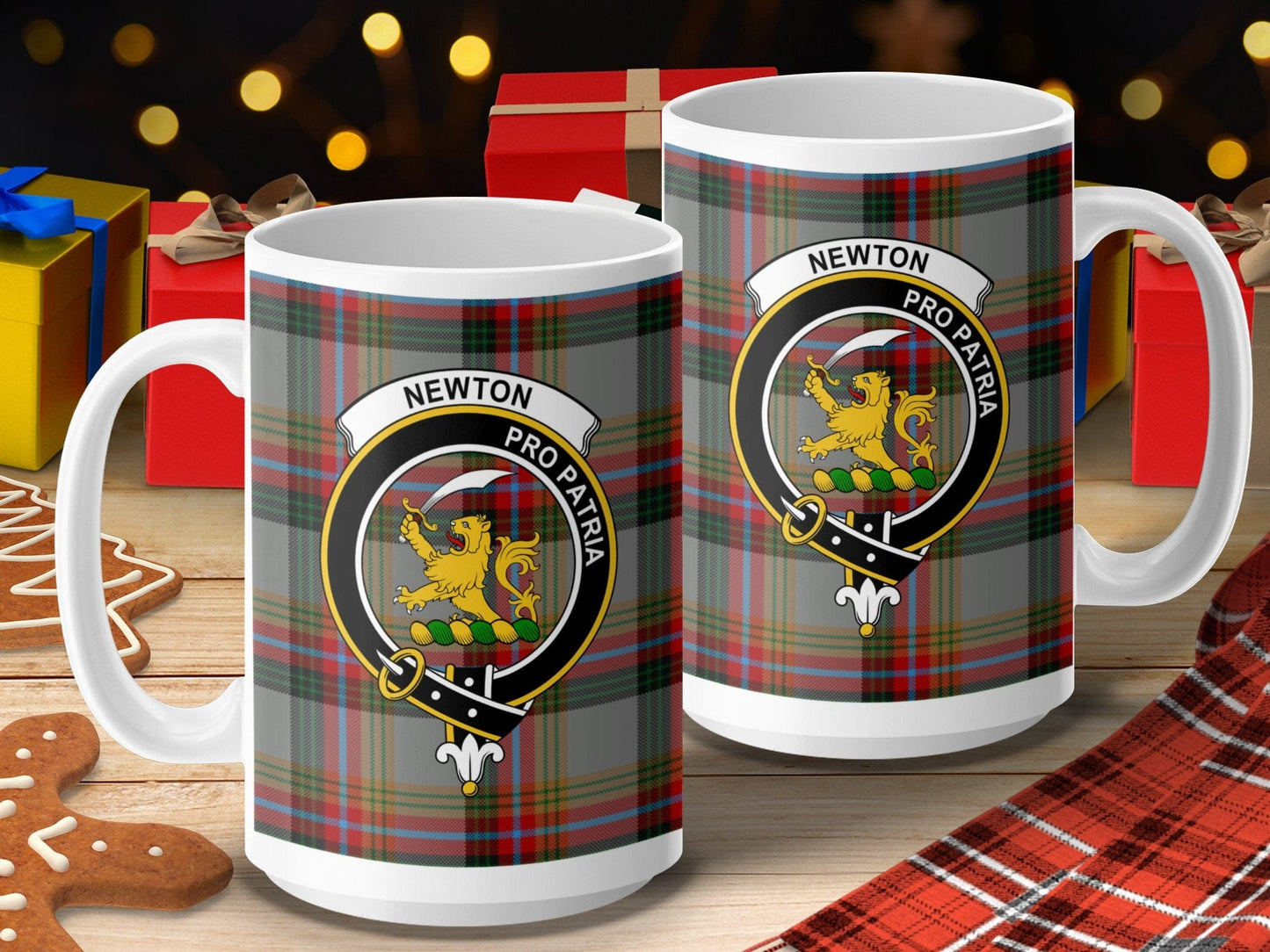 Physical Item 15oz / 15oz / White Newton Clan Scottish Tartan Crest Mugs