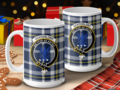 Physical Item 15oz / 15oz / White Ochterlony Clan Scottish Tartan Crest Mugs