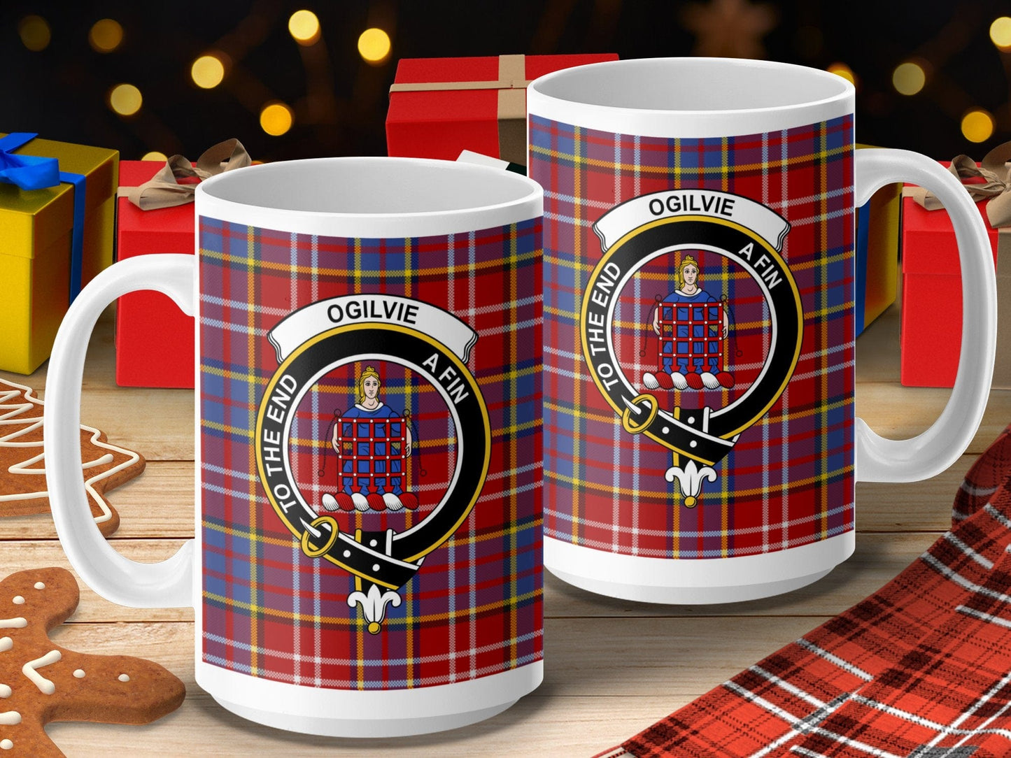 Physical Item 15oz / 15oz / White Ogilvie Clan Scottish Tartan Crest Mugs