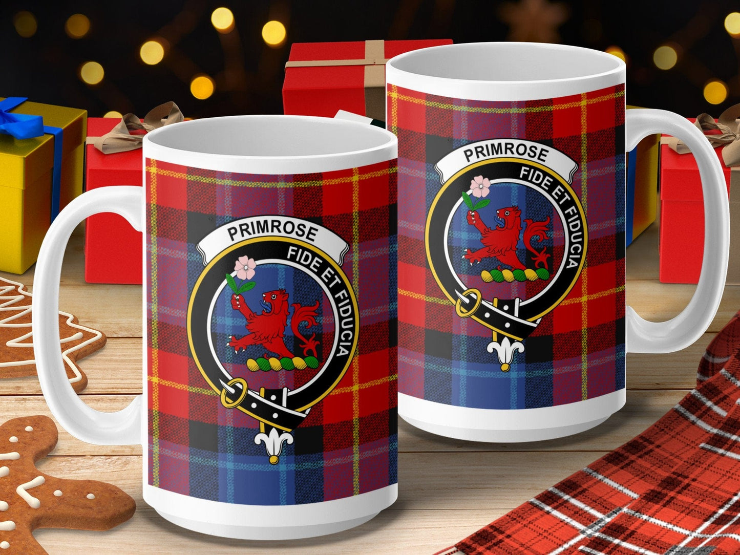 Physical Item 15oz / 15oz / White Primrose Clan Scottish Tartan Crest Mugs