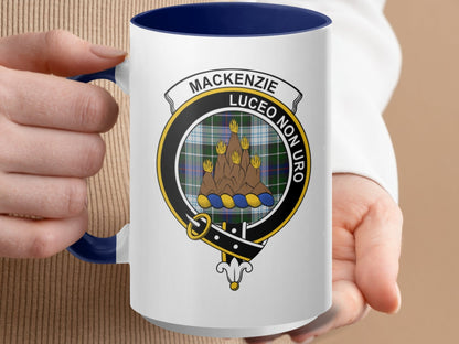 Physical Item 15oz Accent Mug / Blue / 15oz Mackenzie Clan Crest Tartan Background Two Sided Mugs