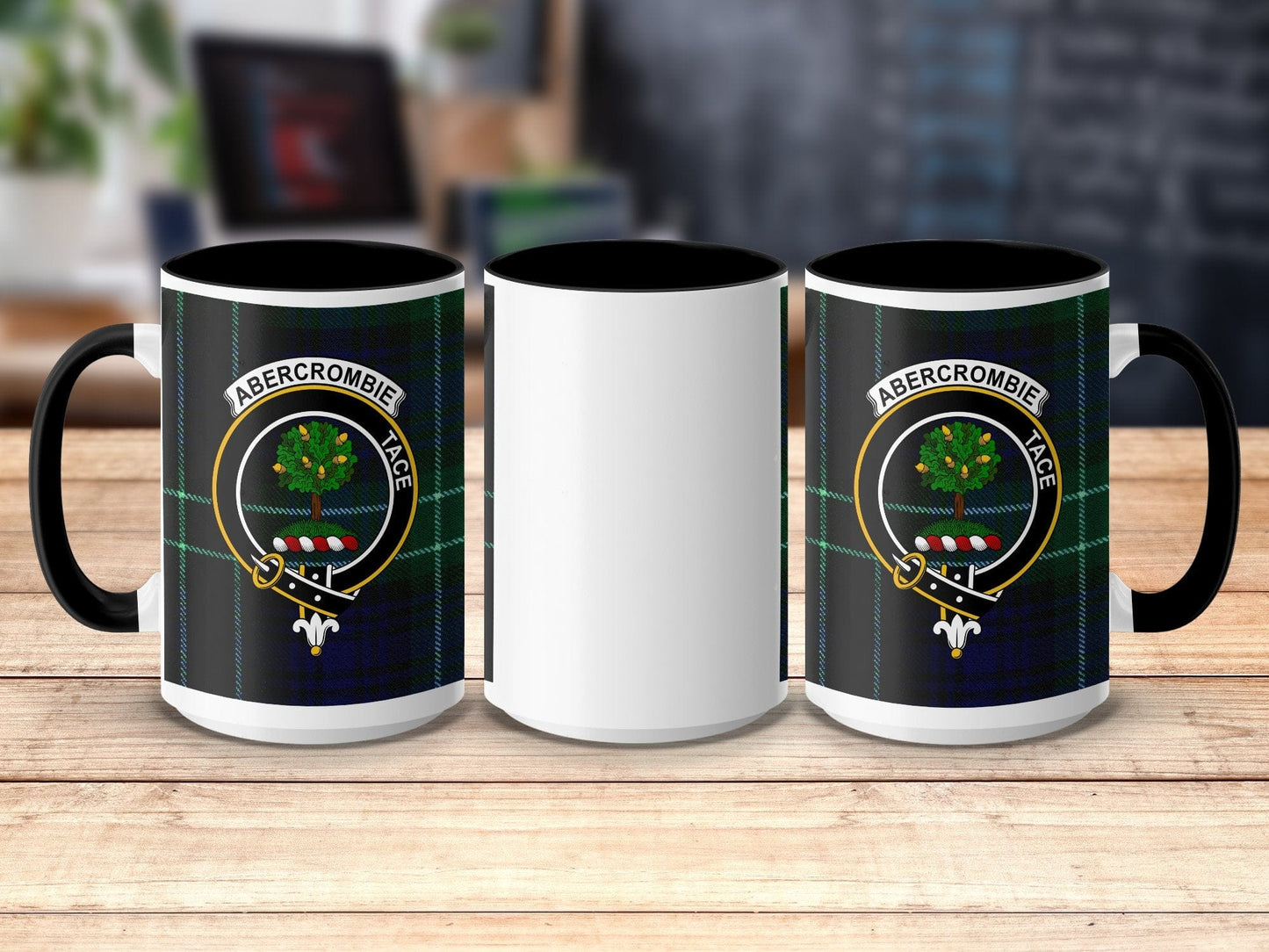 Physical Item 15oz / Black Abercrombie Clan Scottish Tartan Crest Mug