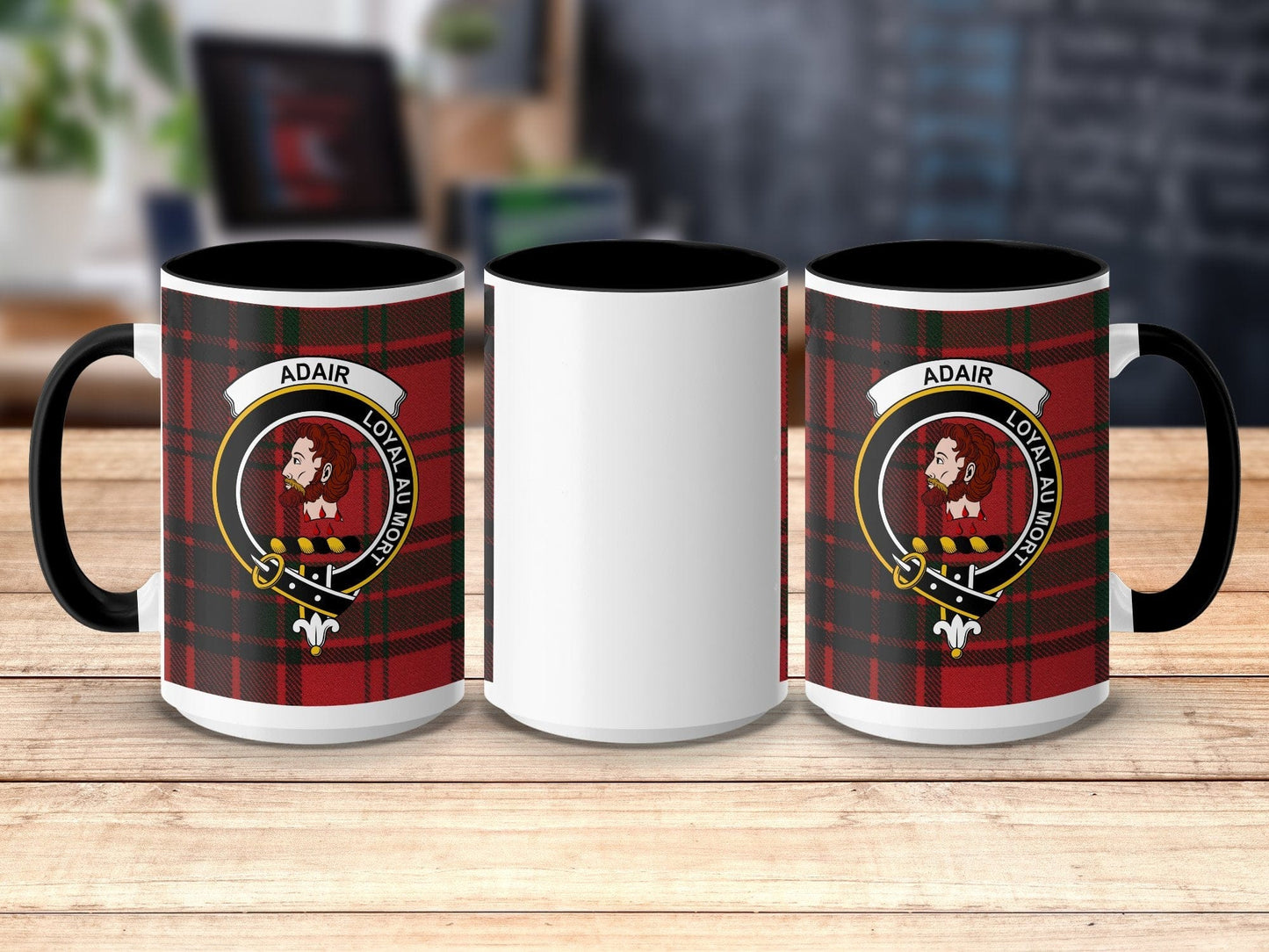 Physical Item 15oz / Black Adair Clan Scottish Tartan Crest Mug