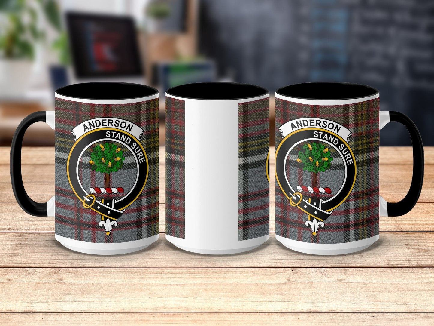 Physical Item 15oz / Black Anderson Clan Crest Tartan Scottish Mug