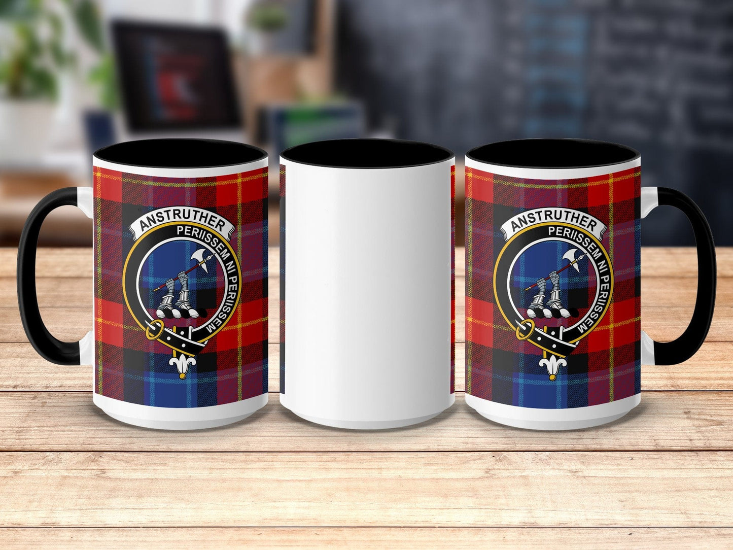 Physical Item 15oz / Black Anstruther Clan Scottish Tartan Crest Mug