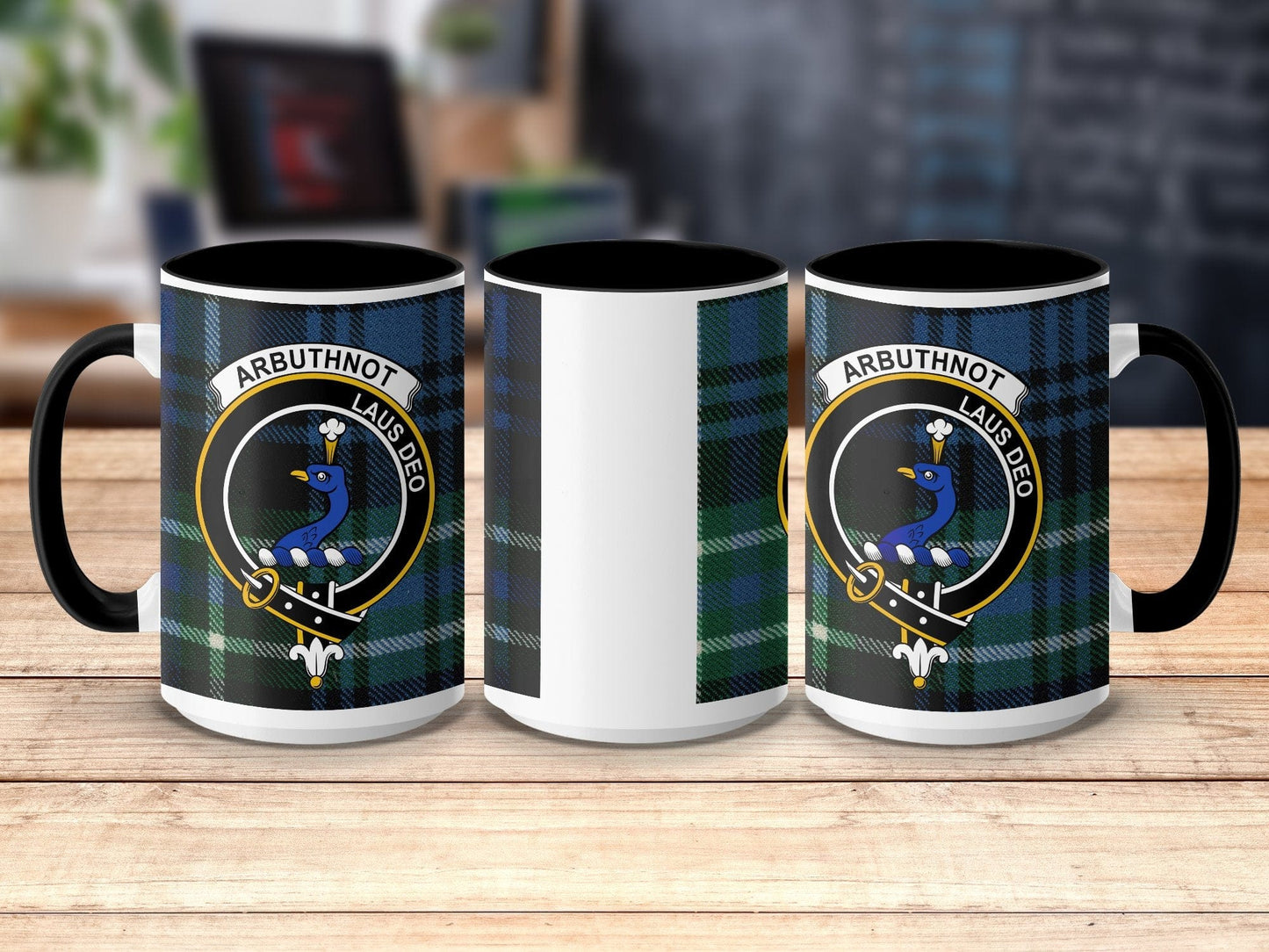 Physical Item 15oz / Black Arbuthnot Clan Crest Tartan Scottish Mug