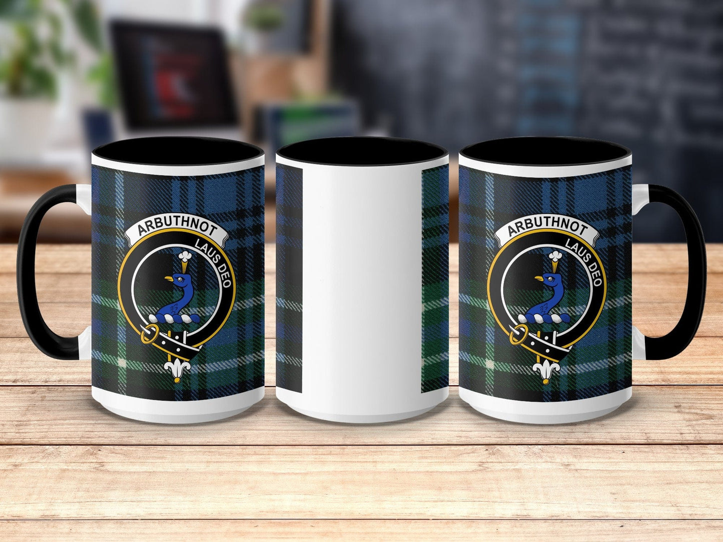 Physical Item 15oz / Black Arbuthnot Clan Crest Tartan Scottish Mug