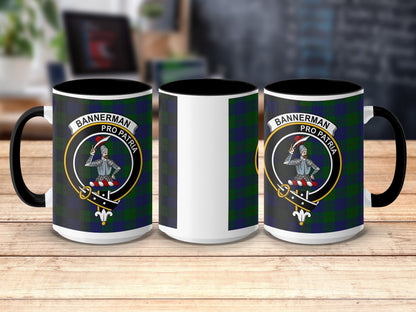 Physical Item 15oz / Black Bannerman Clan Crest Tartan Scottish Mug