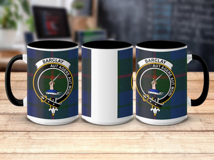 Physical Item 15oz / Black Barclay Clan Crest Tartan Scottish Mug