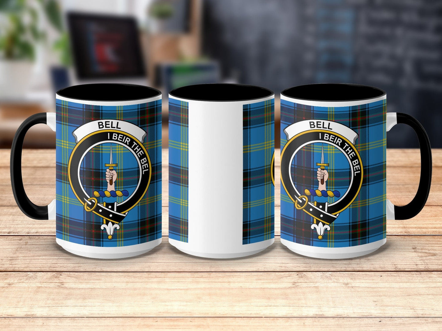 Physical Item 15oz / Black Bell Clan Crest Tartan Scottish Mug