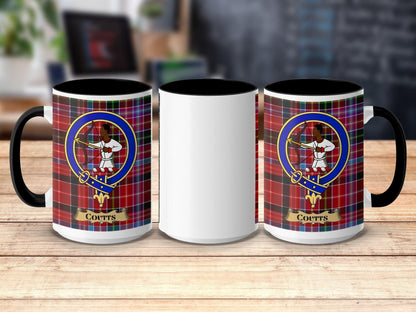 Physical Item 15oz / Black Coutts Clan Scottish Tartan Crest Mug