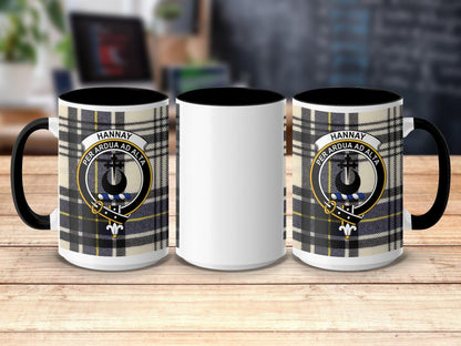 Physical Item 15oz / Black Hannay Clan Scottish Tartan Crest Mug