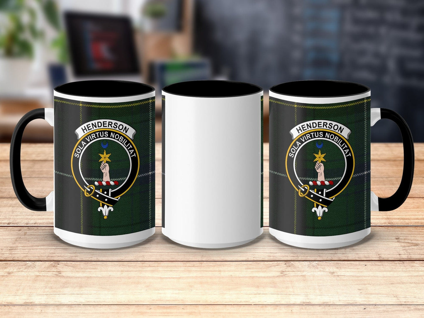 Physical Item 15oz / Black Henderson Clan Scottish Tartan Crest Mug